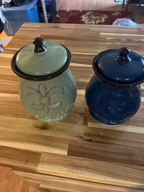 Two-Piece Ceramic Canister Set in Sage Green and Navy Blue